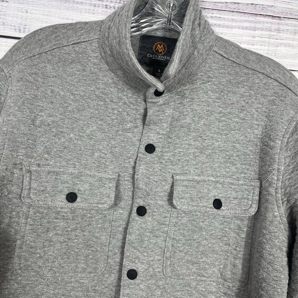 Cloudveil Quilted Shacket Mens Small Gray Jacquard Knit Shirt Jacket Snap Pocket